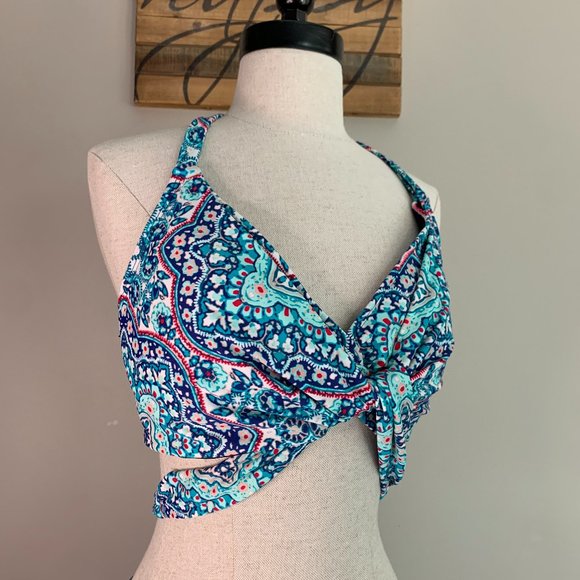Athleta Swim Athleta Monaco Wrap Bikini Top Blue Turquoise Boho